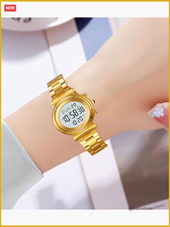 Women\'s Digital Watch Stainless Steel Waterproof Dual Time Date Business Watch
